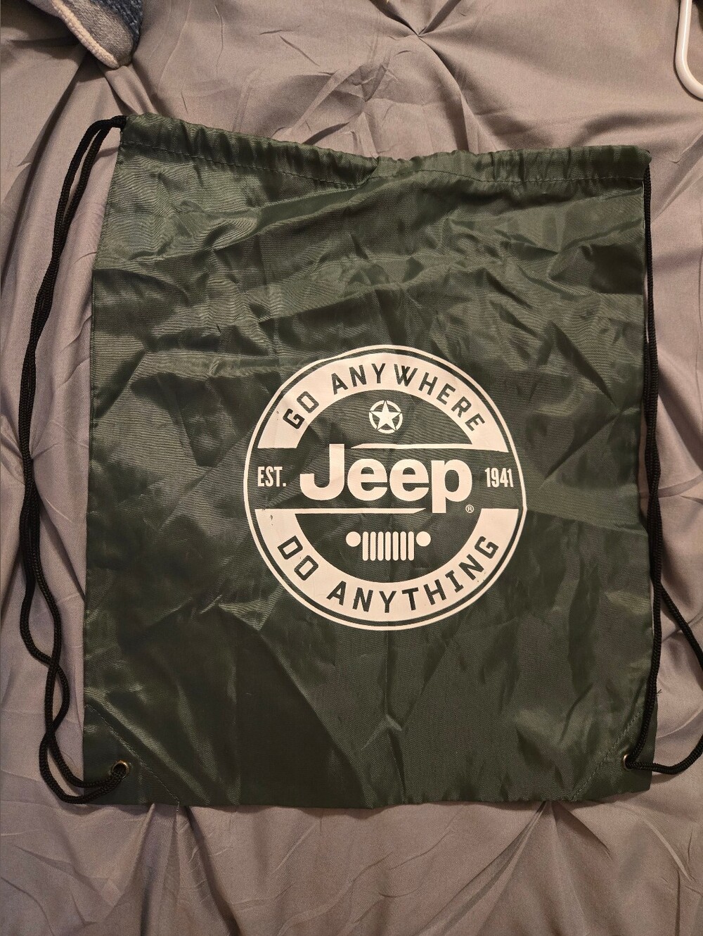 Jeep Olive Green Drawstring Backpack with White Logo 13.5w x 16L NEW